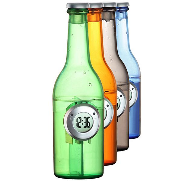 Water powered bottle clocks