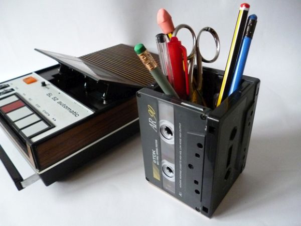 Cassette tape pencil holder